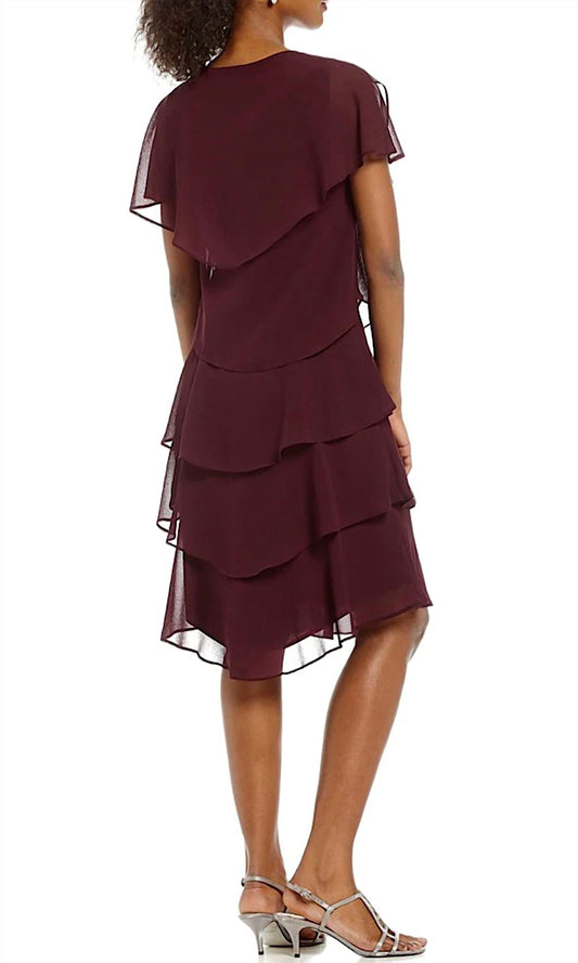 Slny - Georgette Tiered Capelet Dress