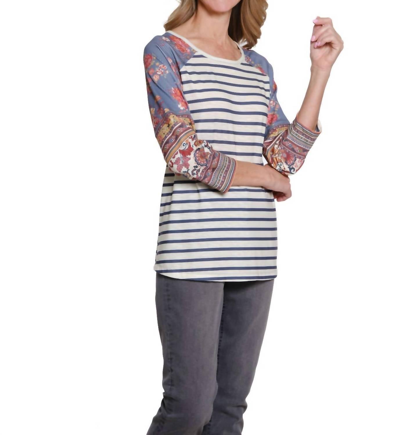 Multiples - Three Quarter Raglan Sleeve Scoop Neck Top