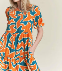Jade By Jane - Beautiful Chaos Tiered Short Sleeve A-line Midi Dress