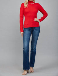 Fate Pearl Trim Turtleneck Sweater in red - women's sweater - view 8