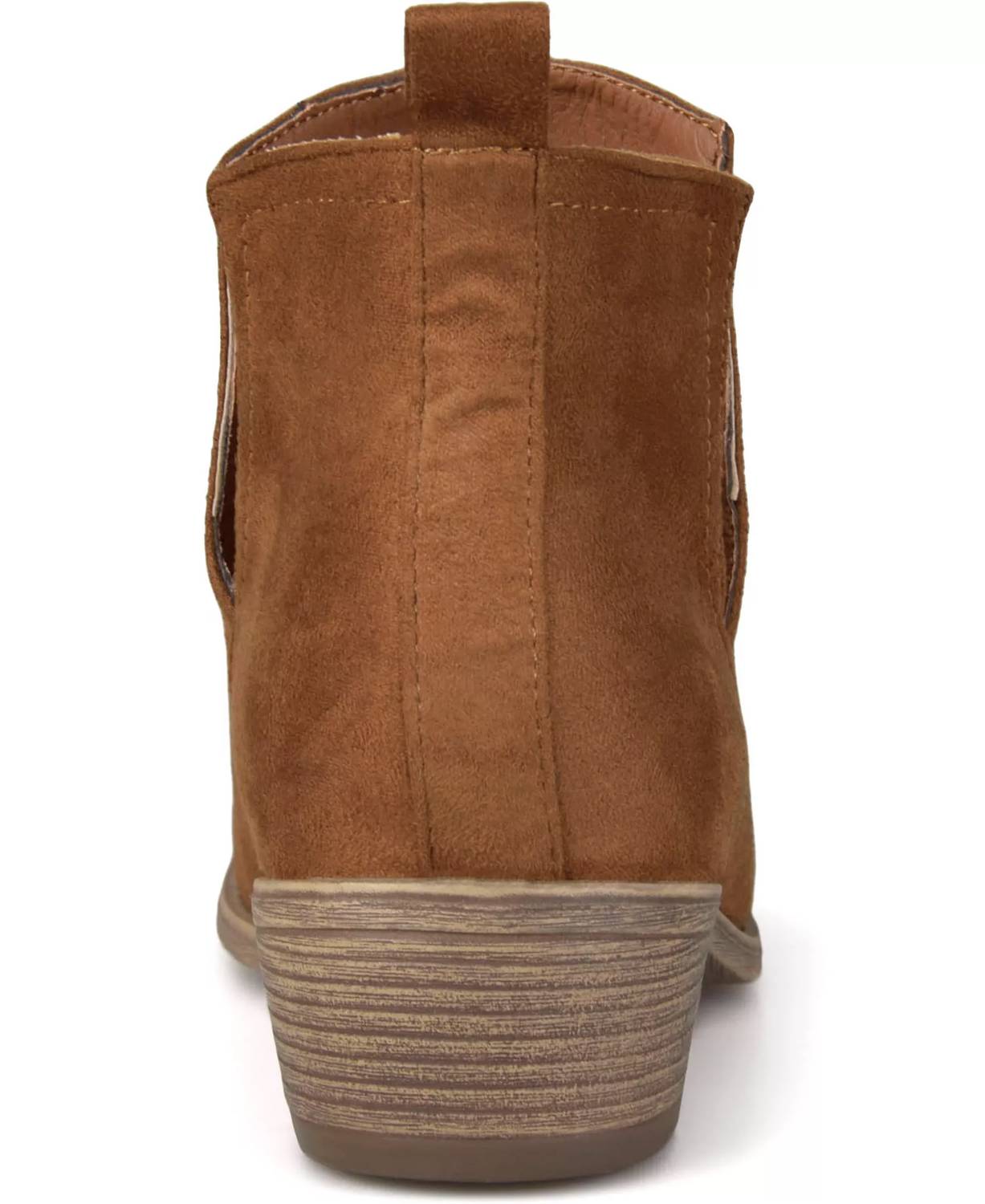 Corkys Footwear Women's Vanish Block Heel Bootie in caramel - women's shoe - detail view