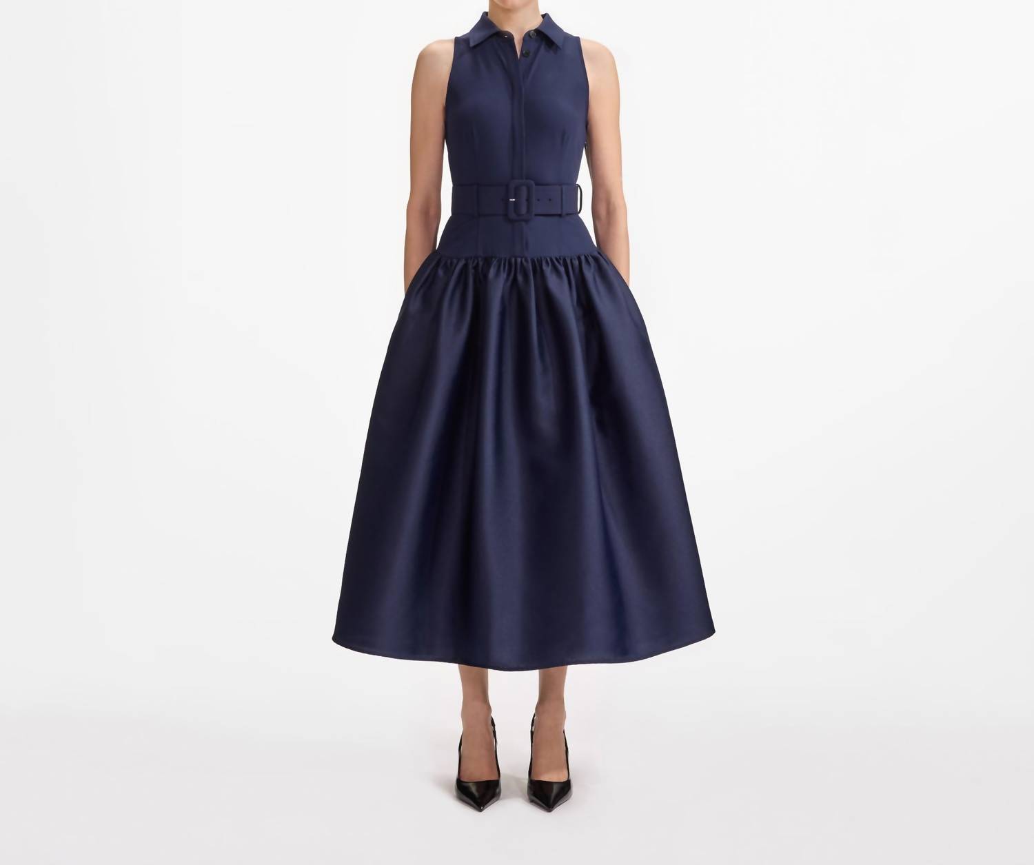 Self-Portrait - Belted Twill Midi Dress