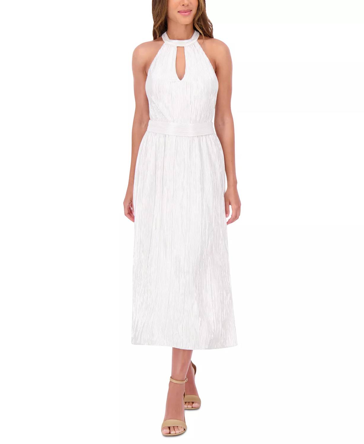 kensie Metallic Pleated Keyhole-cutout Maxi Dress in silver - women's dress