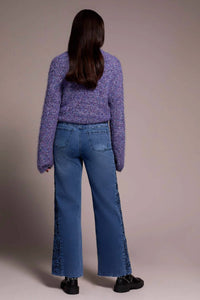 TRIBAL Brooke High Rise Wide Leg Jeans With Side-Embroidery in bluedusk - women's jeans - view 4