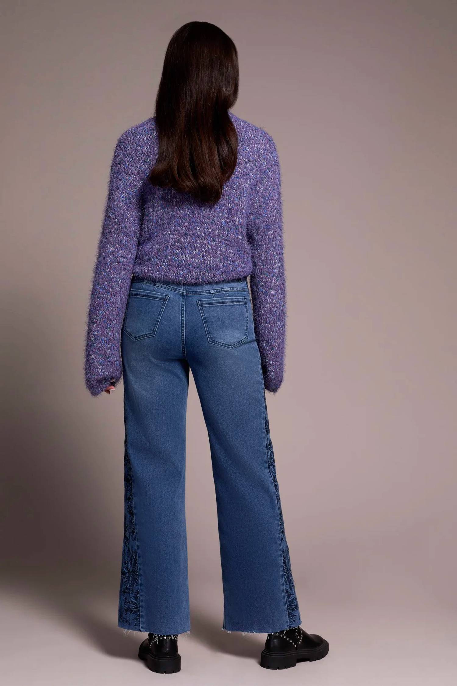 TRIBAL Brooke High Rise Wide Leg Jeans With Side-Embroidery in bluedusk - women's jeans - view 4