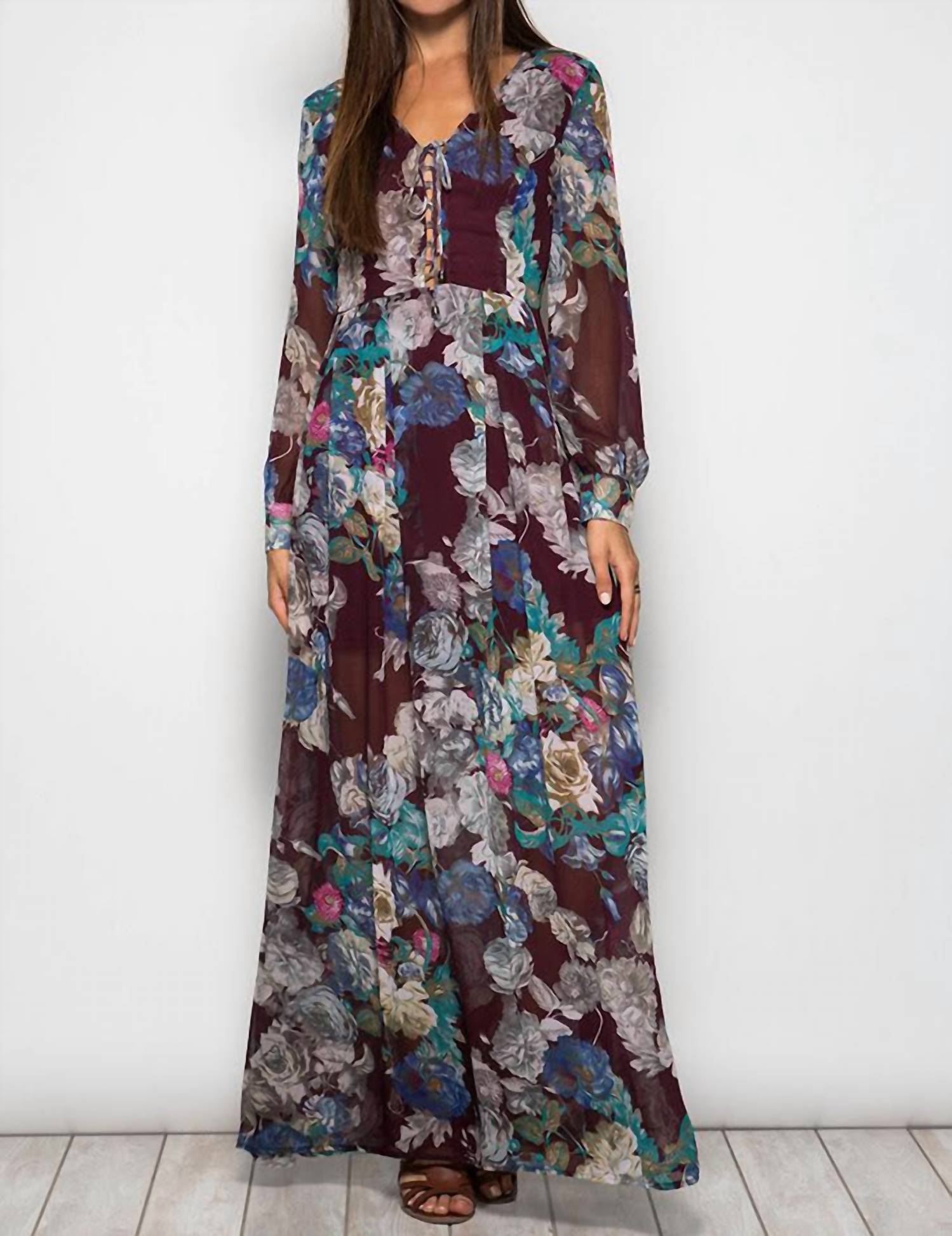 She + Sky - Long Sleeve Floral Maxi Dress