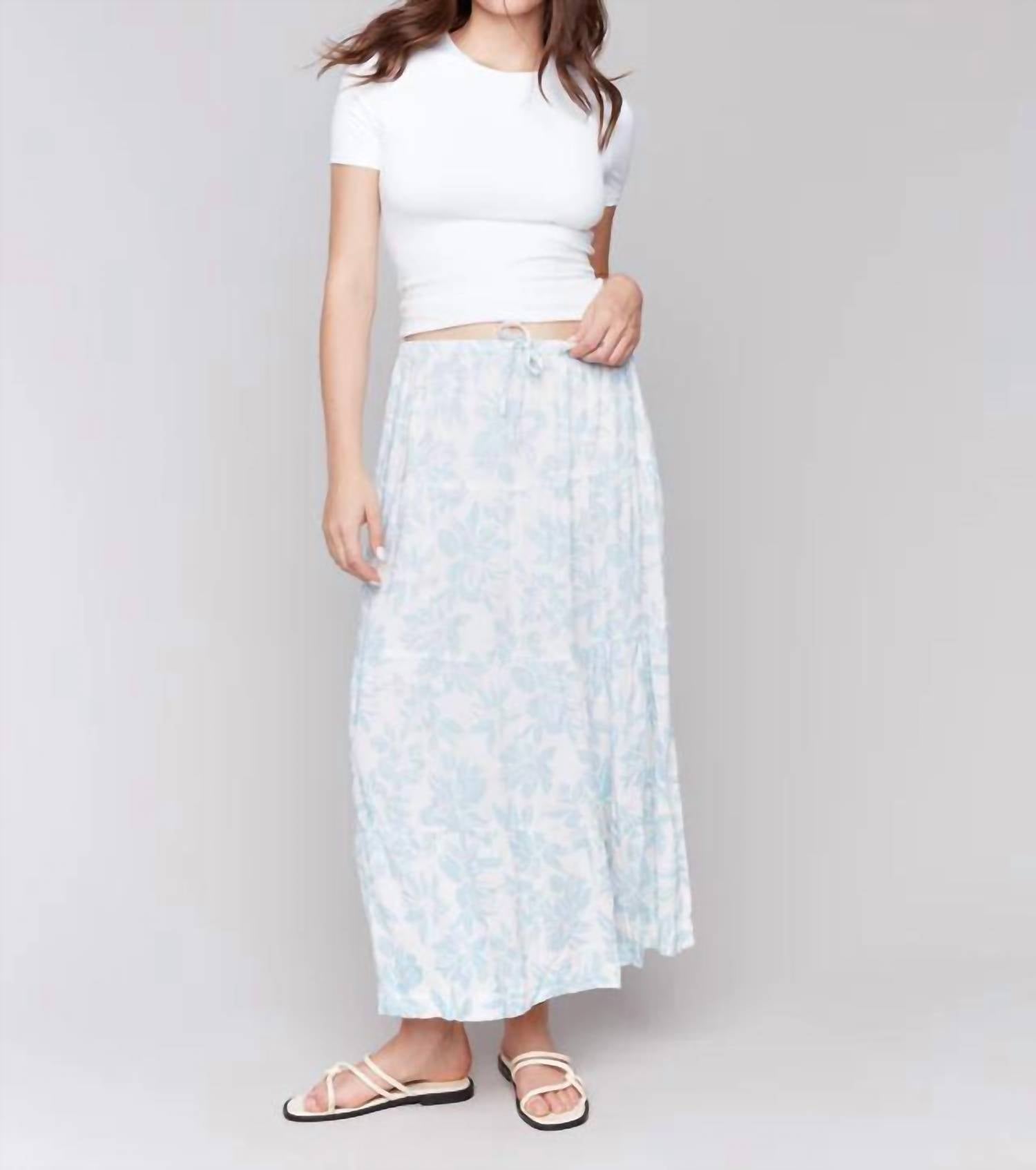 Charlie B - Bloom Print Linen Tier Maxi Skirt