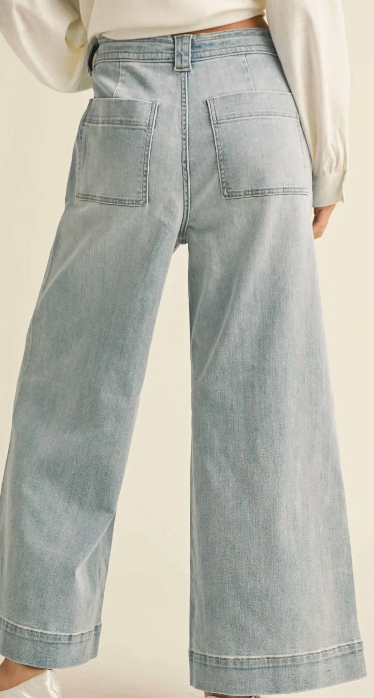 Miou Muse - Washed Denim Pants With Front Tie
