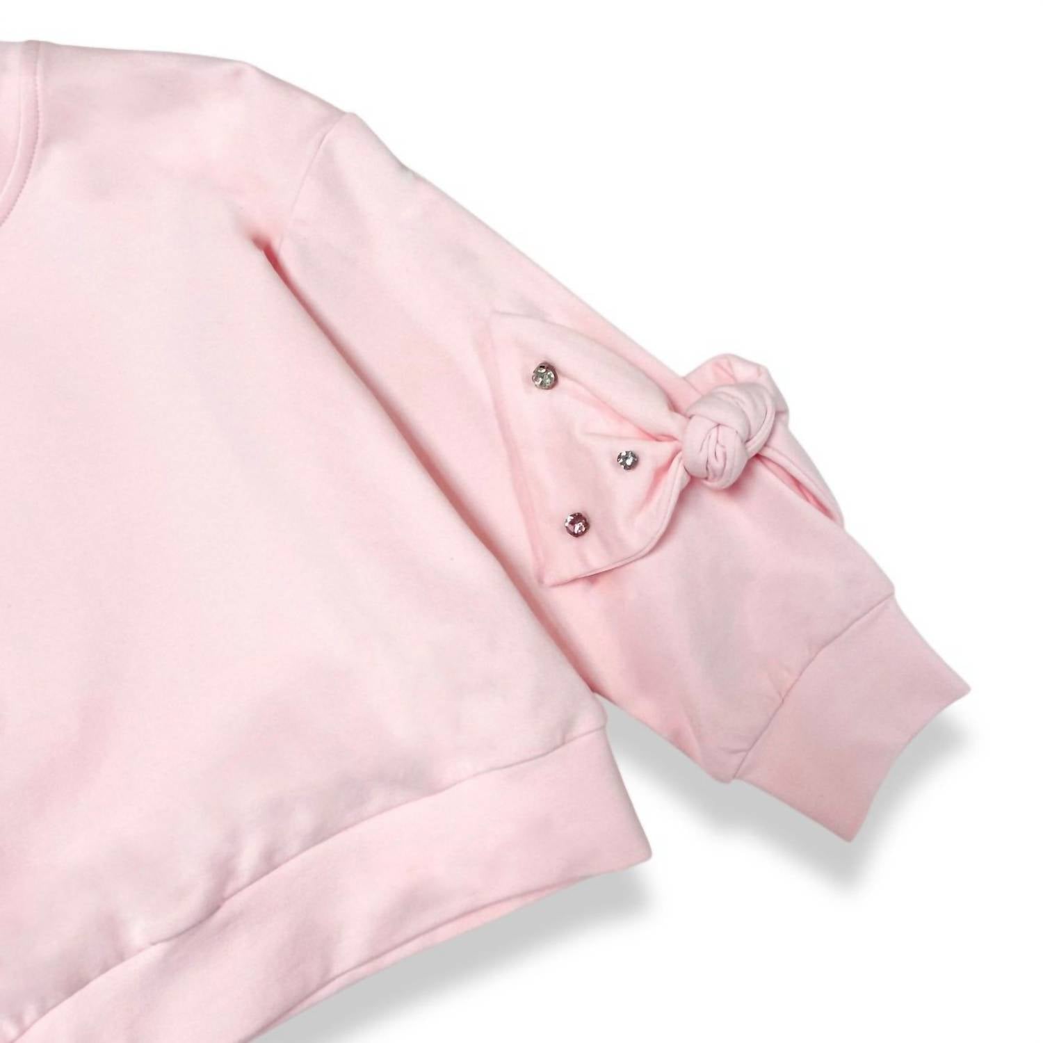Doe A Dear - Girl's Rhinestone Bow Long Sleeve Pullover