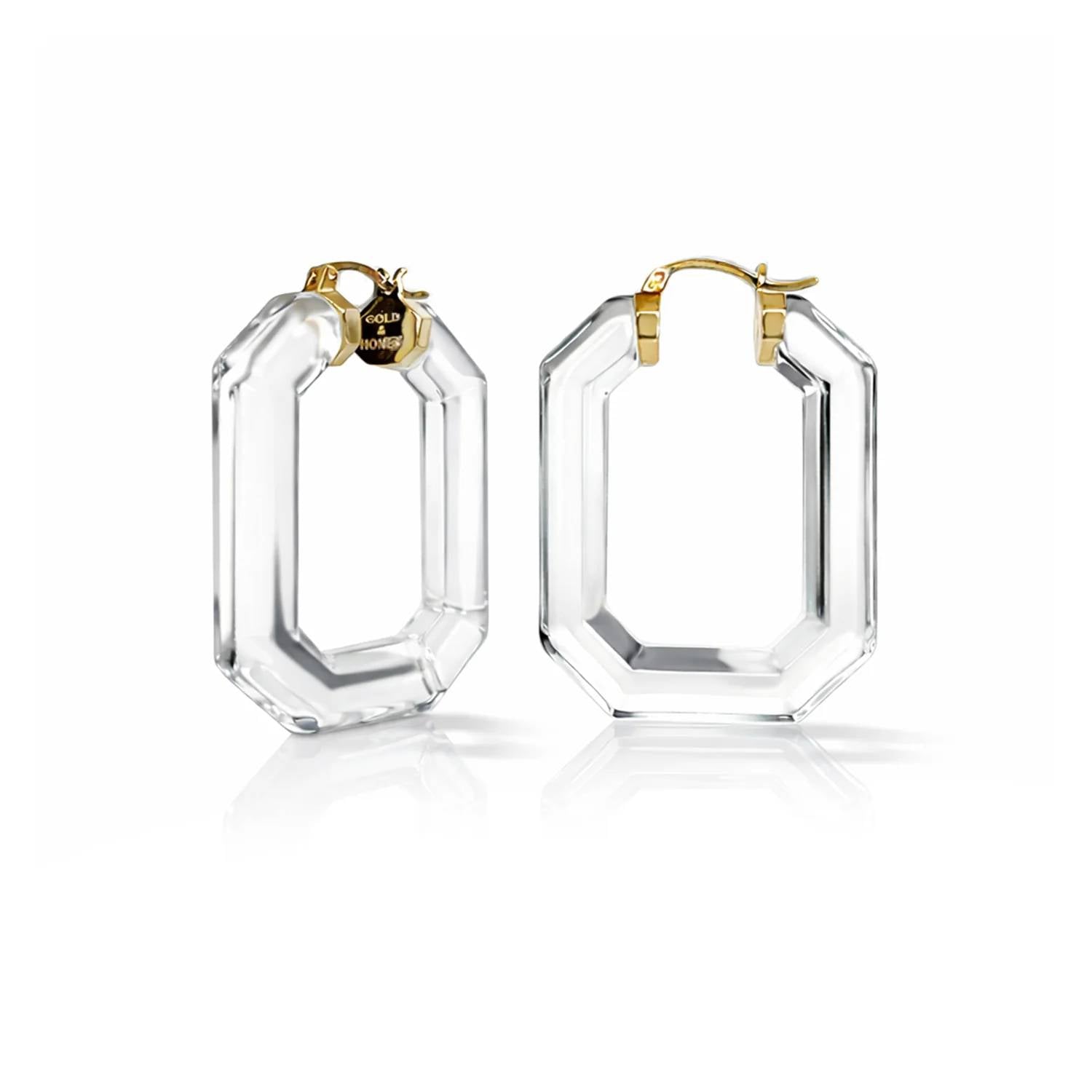 Gold & Honey - Women's Emerald Gem Lucite Hoop Earrings