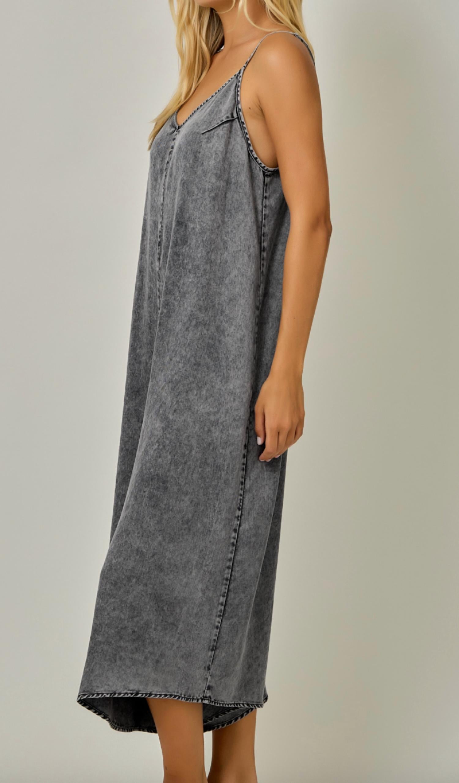 Mystree - Smocked Waist Wide-leg Tencel Jumpsuit