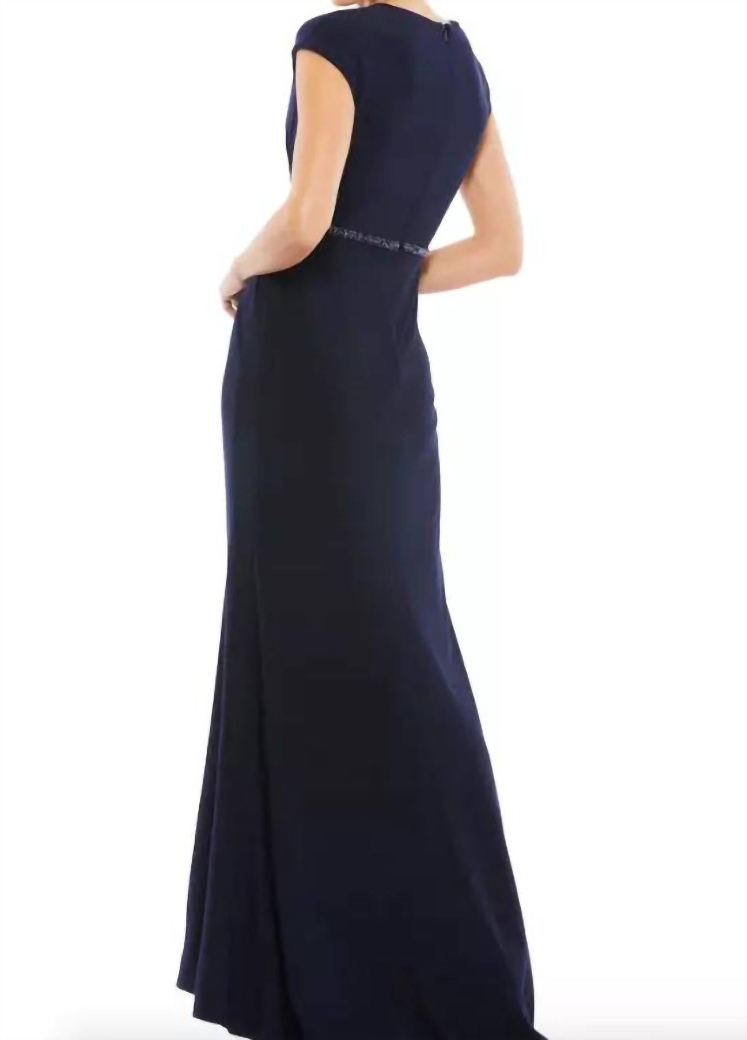 Mac Duggal - Beaded Waist Cap Sleeve Dress Gown