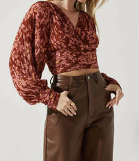 Astr - Pernille Pleated Floral Puff Sleeve Top