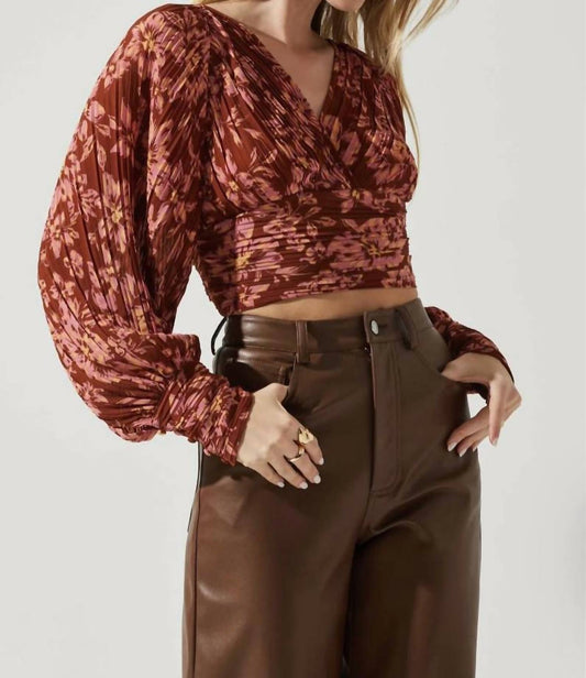 Astr - Pernille Pleated Floral Puff Sleeve Top