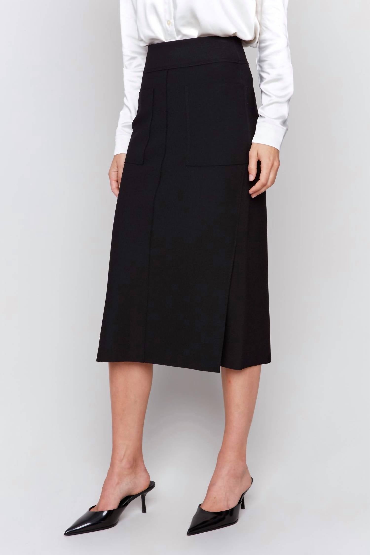 CHARLIE B Women's Midi Skirt in noir - women's skirt - detail view