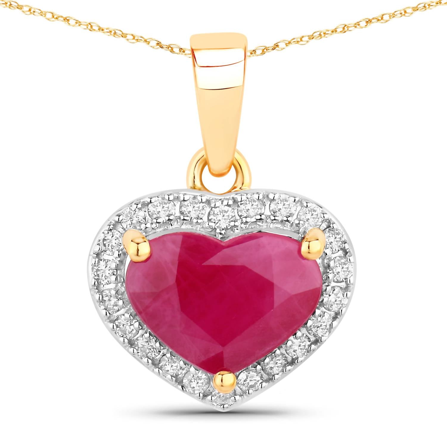Diana M Jewels Women's Heart Natural Ruby Pendant Necklace (2.08 Ct) - Classic Plus in 14k yellow gold - women's jewelry