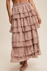 Listicle - Lace Tiered Maxi Skirt