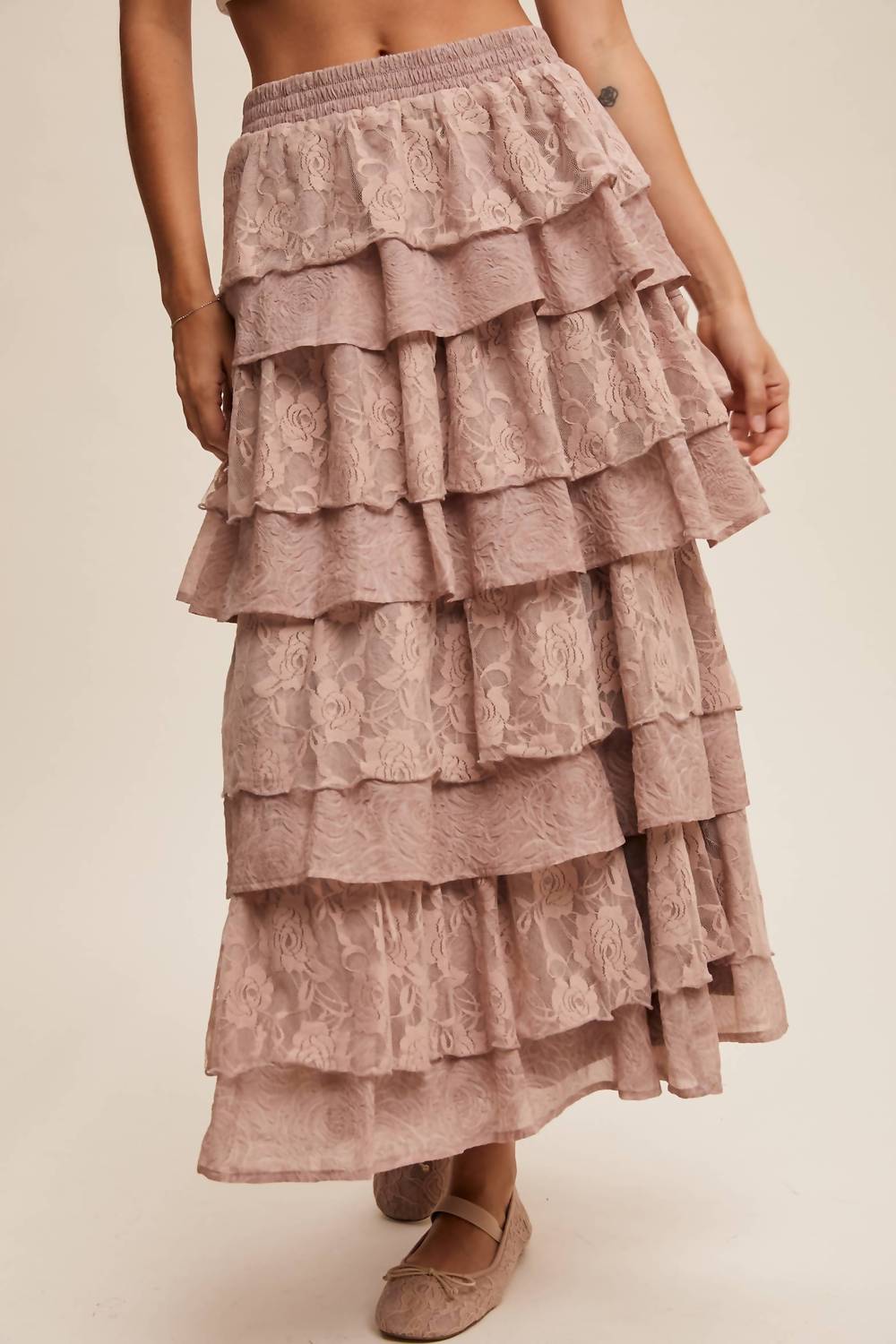 Listicle - Lace Tiered Maxi Skirt