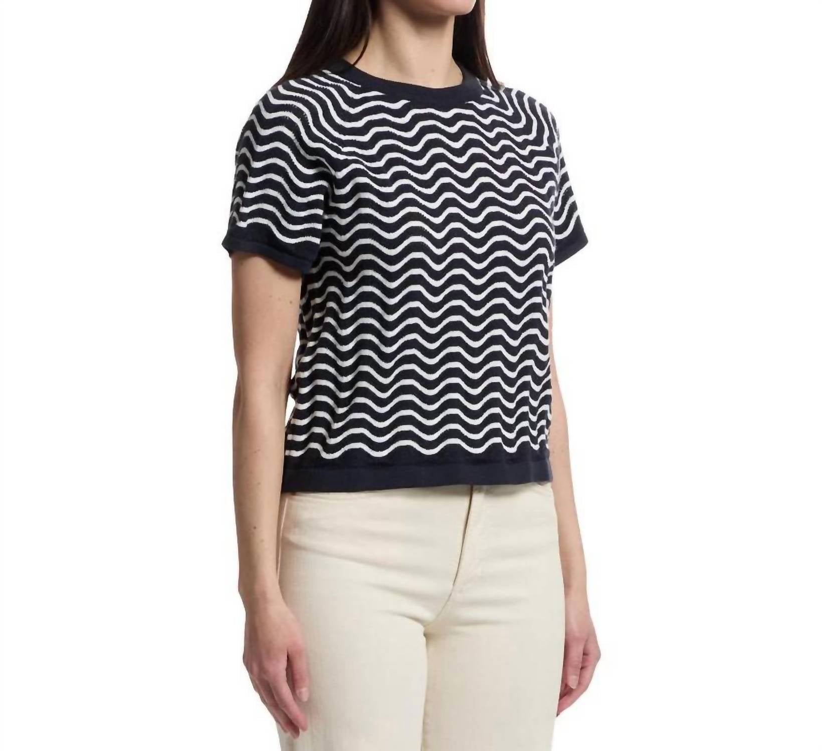 Lilla P Wave Stitch Sweater in navy white - women's sweater - view 5