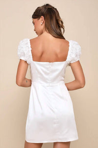 Lulus Precious Enchantment Satin Floral Puff Sleeve Mini Dress in white - women's dress - alternate view