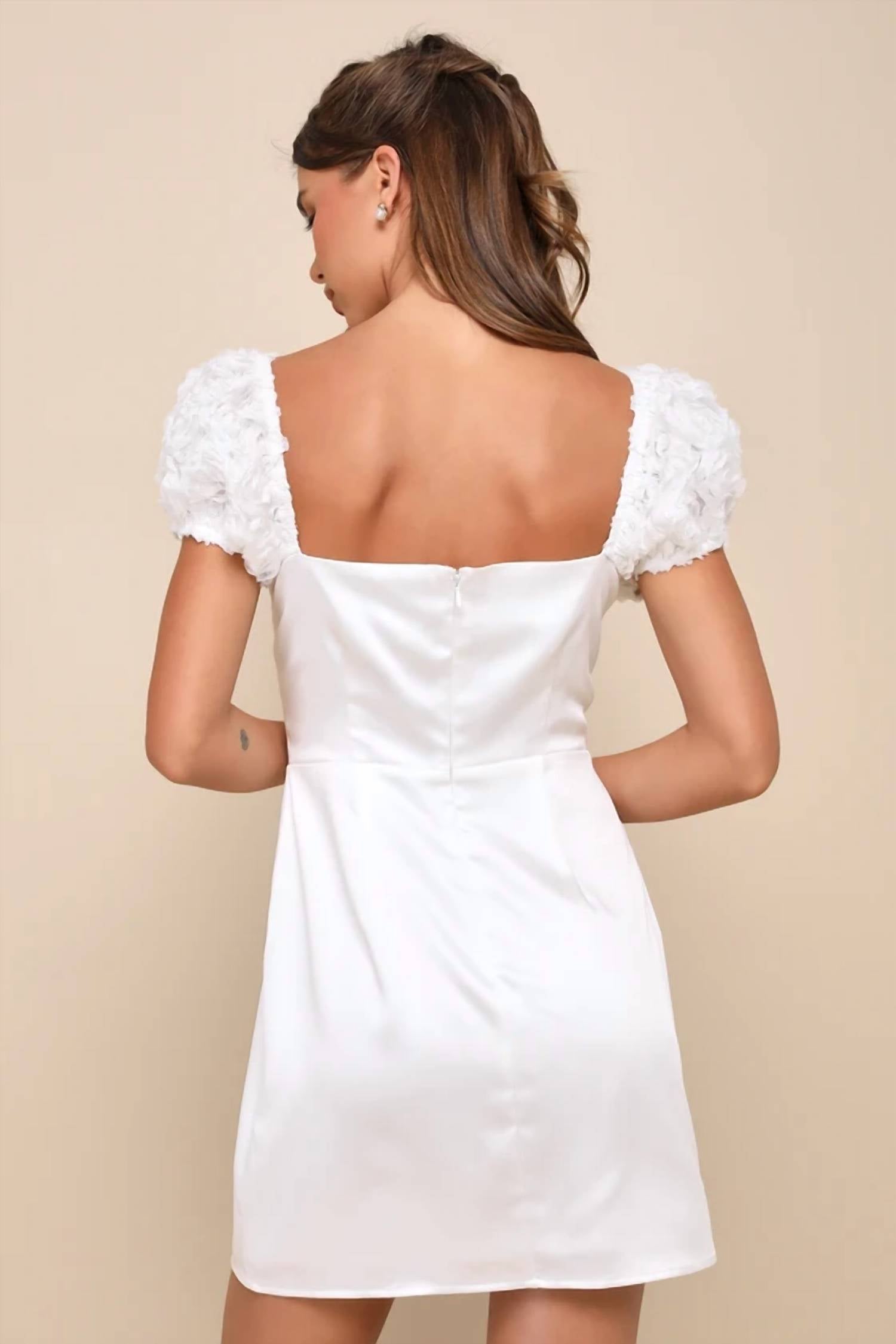 Lulus Precious Enchantment Satin Floral Puff Sleeve Mini Dress in white - women's dress - alternate view