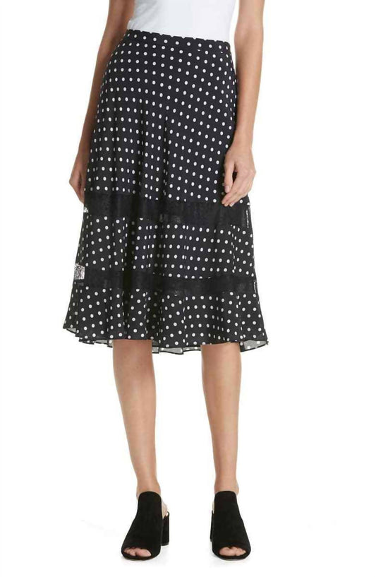 Lewit - Polka Dot Lace Trim A Line Midi Skirt