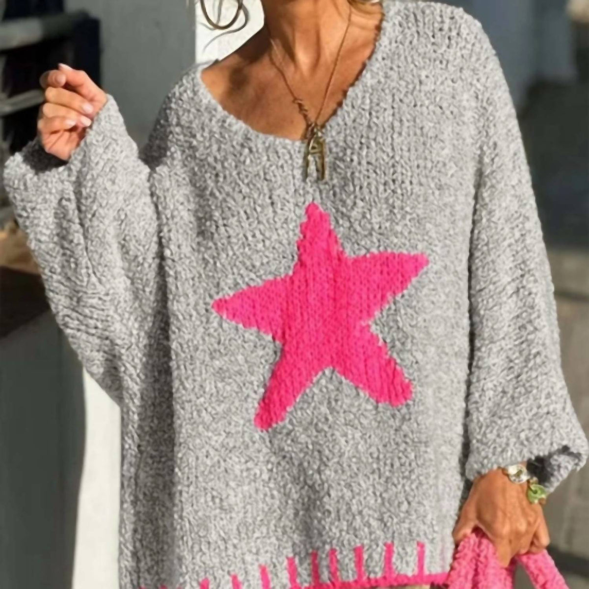 Anna-Kaci - Women's Star V-neck Sweater