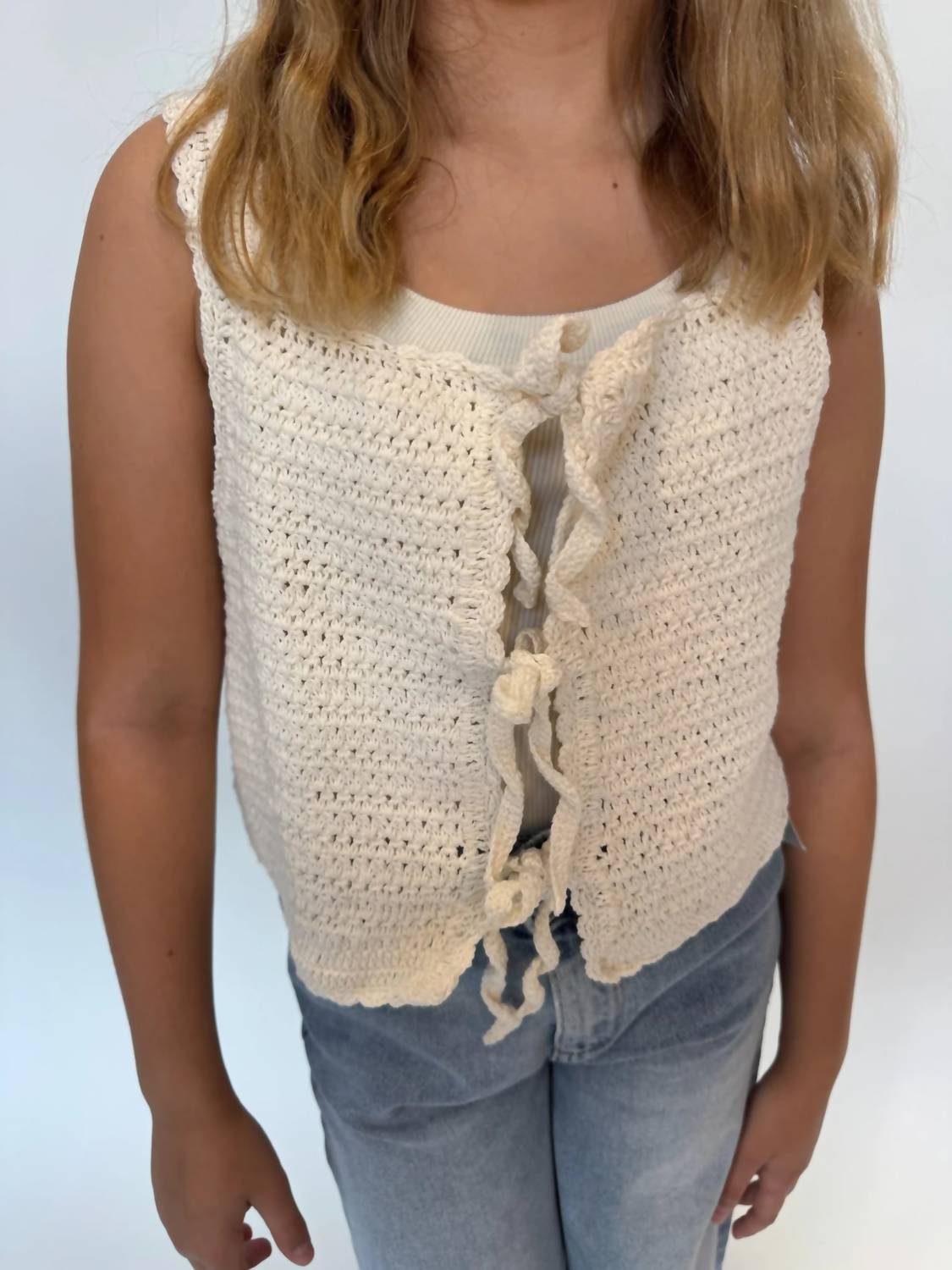 Romi The Brand Girls' Azure Crochet Tank in white - kids' tank top - alternate view