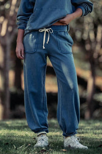 BiBi Wide Leg Cotton Blend Jogger Sweatpant in french navy - women's pants
