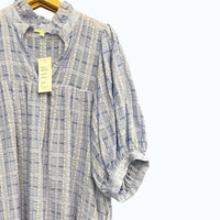 Jade Women's High Neck Puff Sleeve Dress in denim - women's blouse - detail view