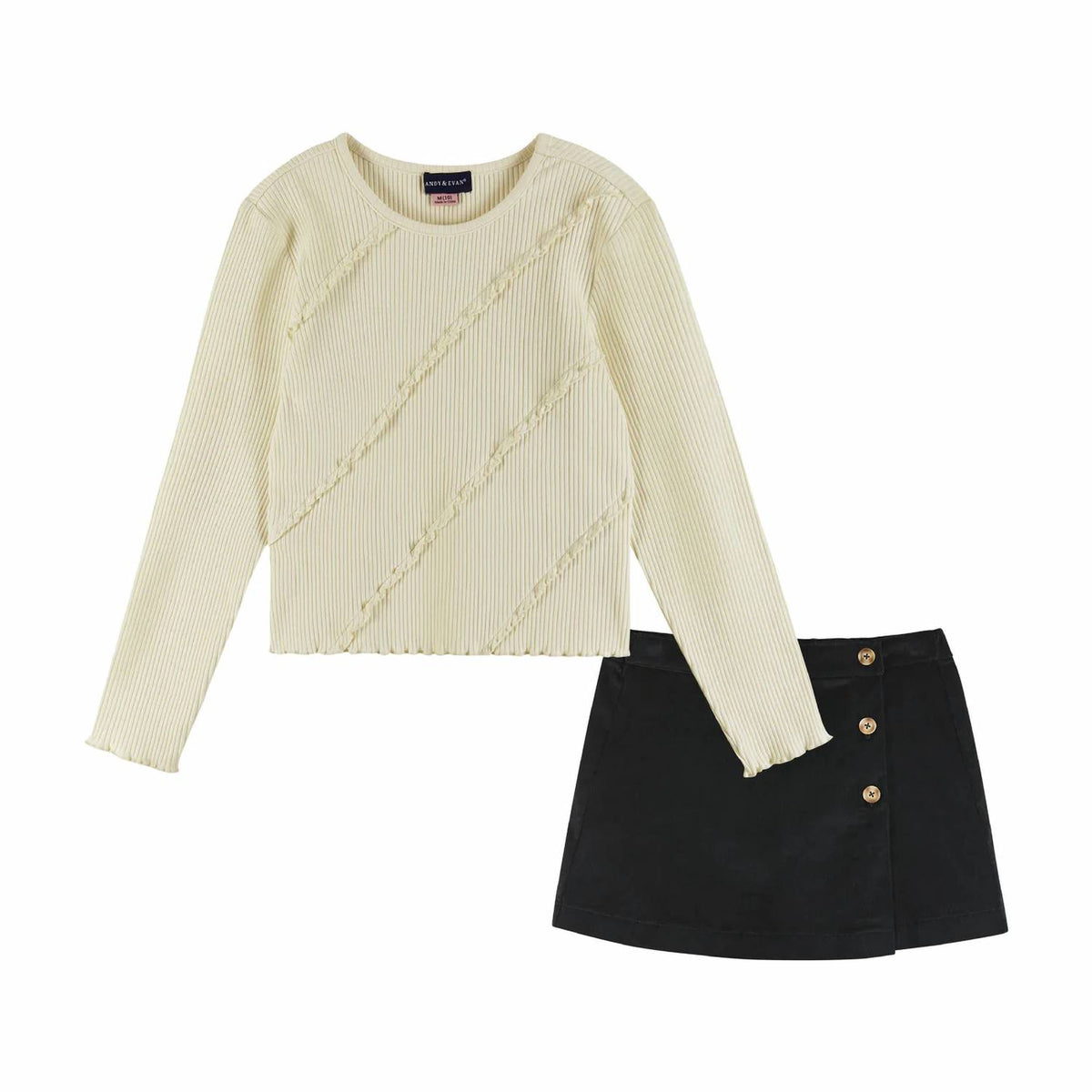 Andy & Evan - Girl's Rib Knit Long Sleeve Top And Corduroy Skirt Set