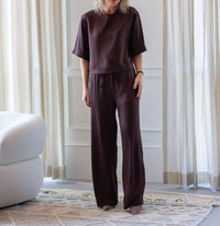 House of Dagmar Drawstring Pull-on Trousers in chocolate brown - women's pants - alternate view