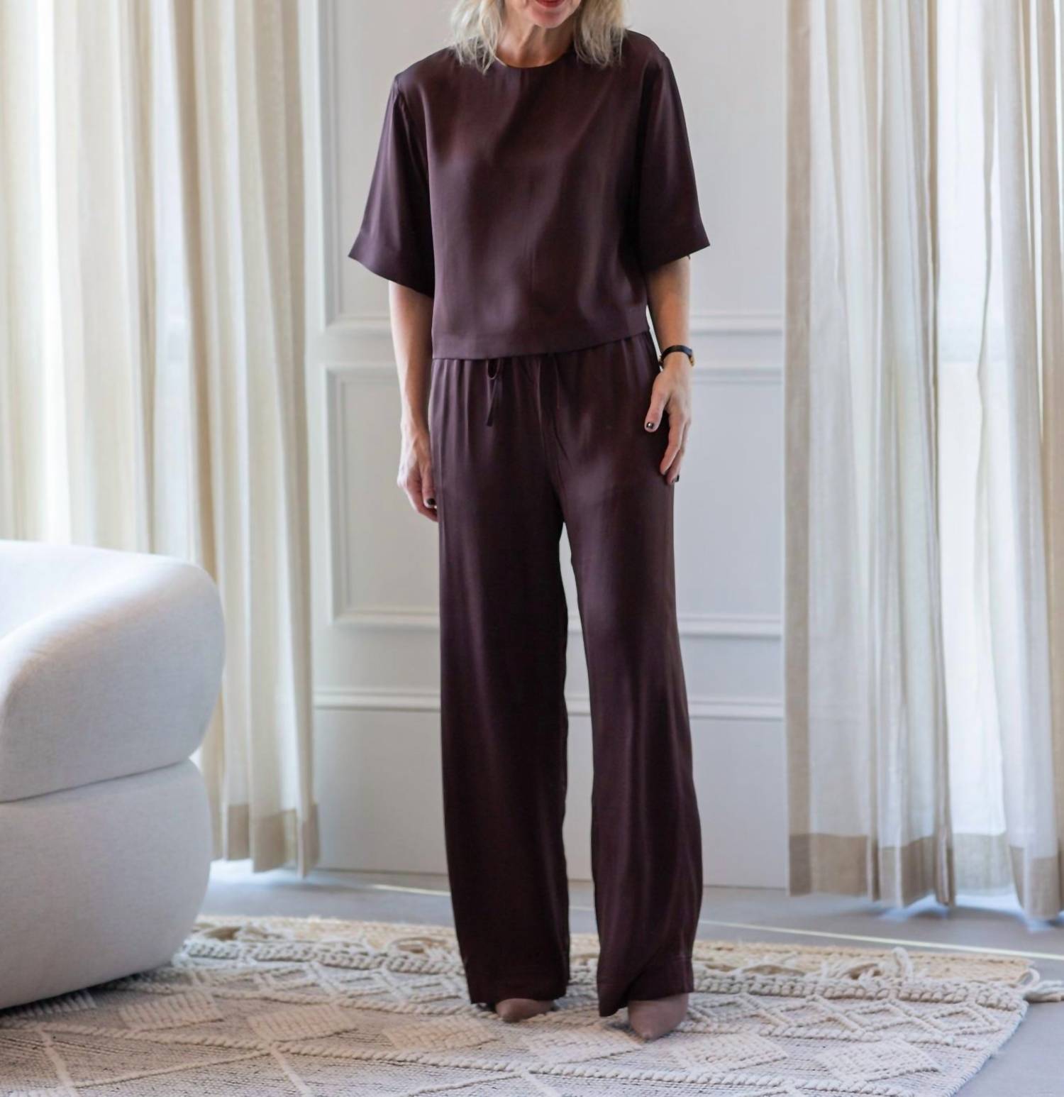 House of Dagmar Drawstring Pull-on Trousers in chocolate brown - women's pants - alternate view