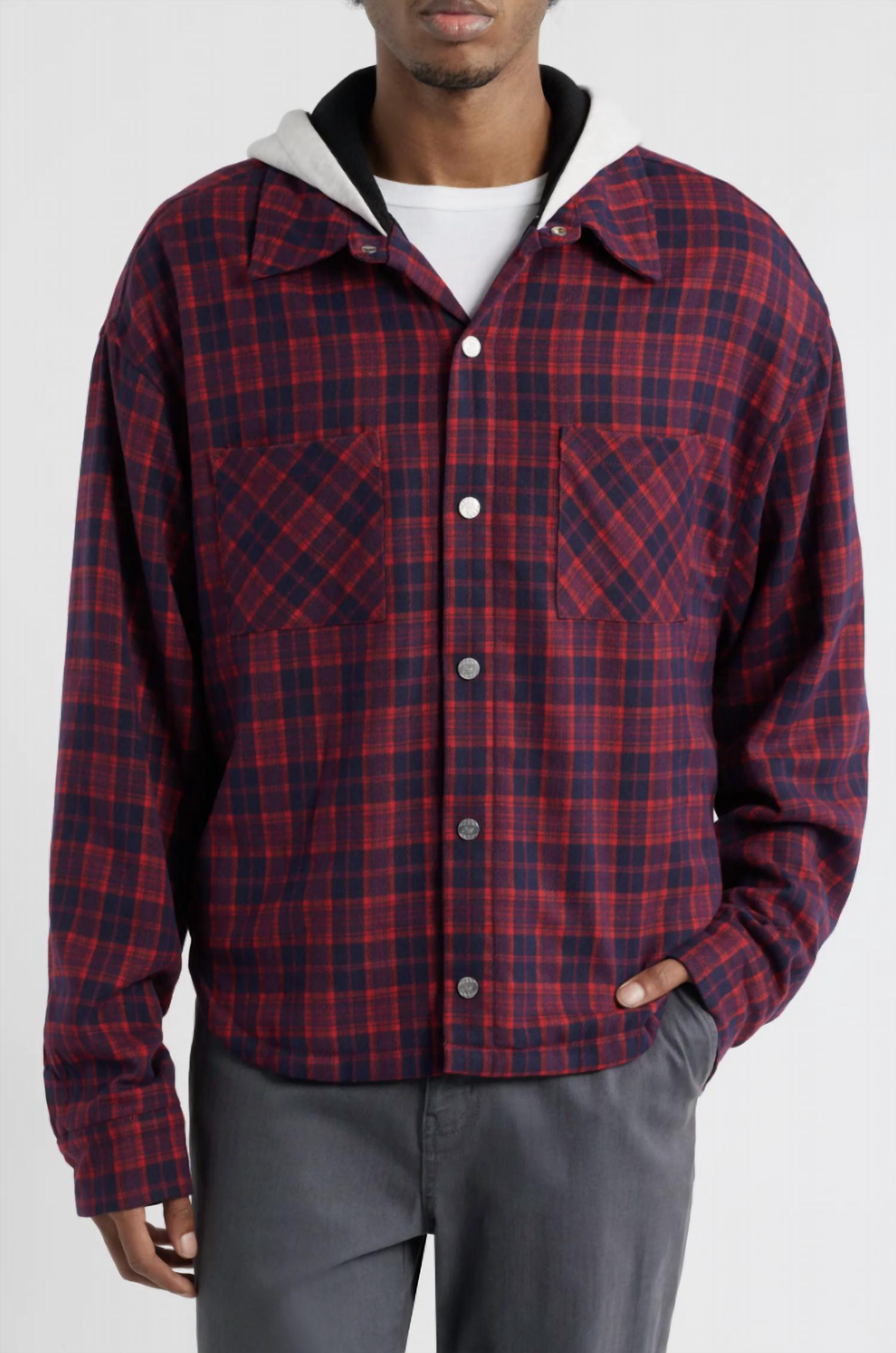 Diet Starts Monday - Eagle Hooded Plaid Snap-up Flannel Shirt Jacket