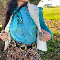 Lovlei Belle Button Down Long Sleeve Top in glacier - women's blouse - detail view
