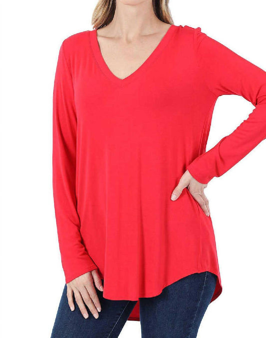 Zenana - V-Neck Dolphin Hem Top