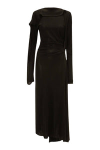 VICTORIA BECKHAM Long Sleeve Draped Jersey Gown in black - women's dress - alternate view