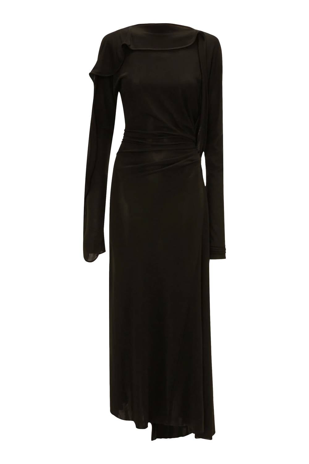 VICTORIA BECKHAM Long Sleeve Draped Jersey Gown in black - women's dress - alternate view