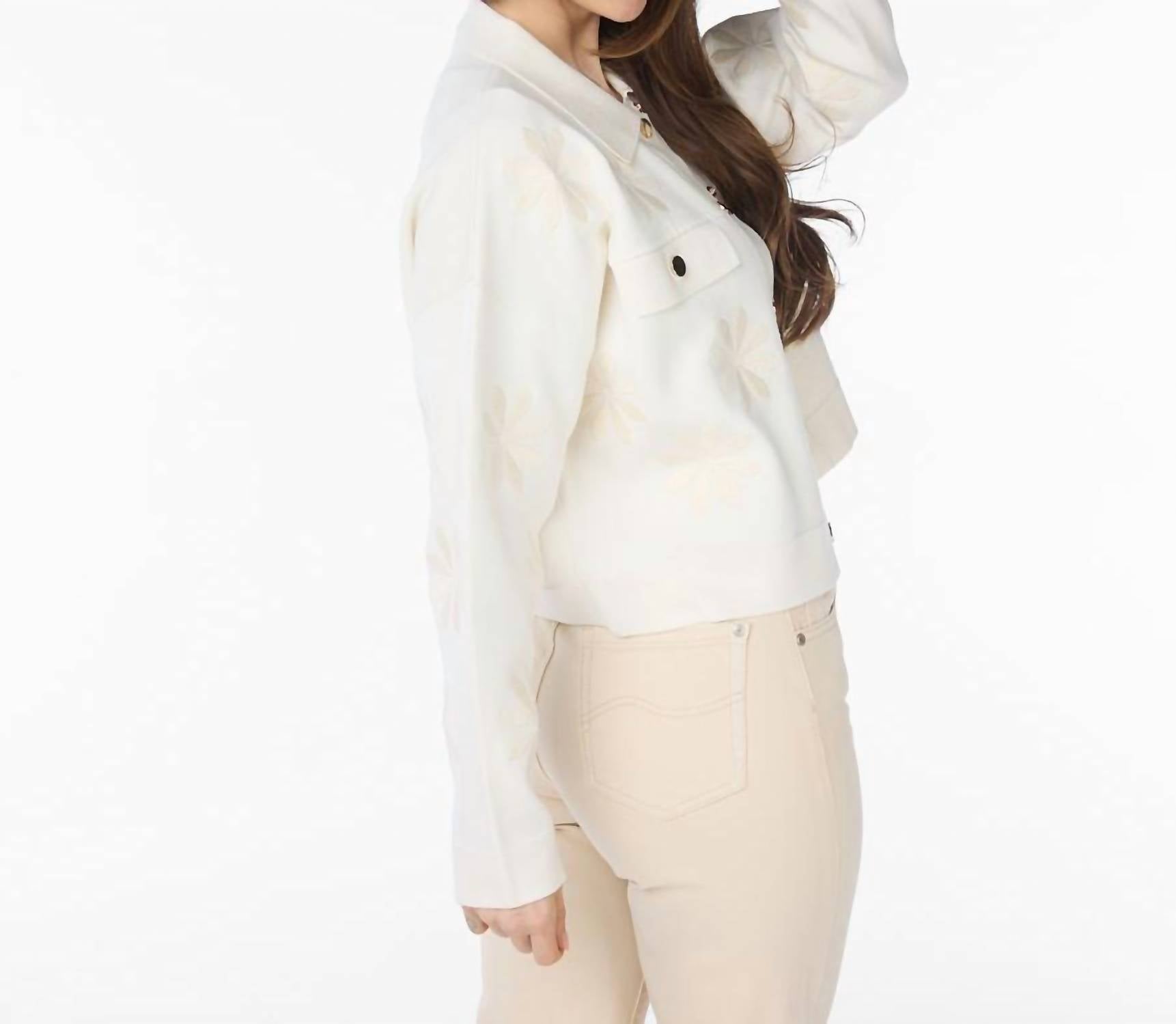 ESQUALO Cana Boxy Embroidery Cardigan in light sand - women's cardigan - alternate view