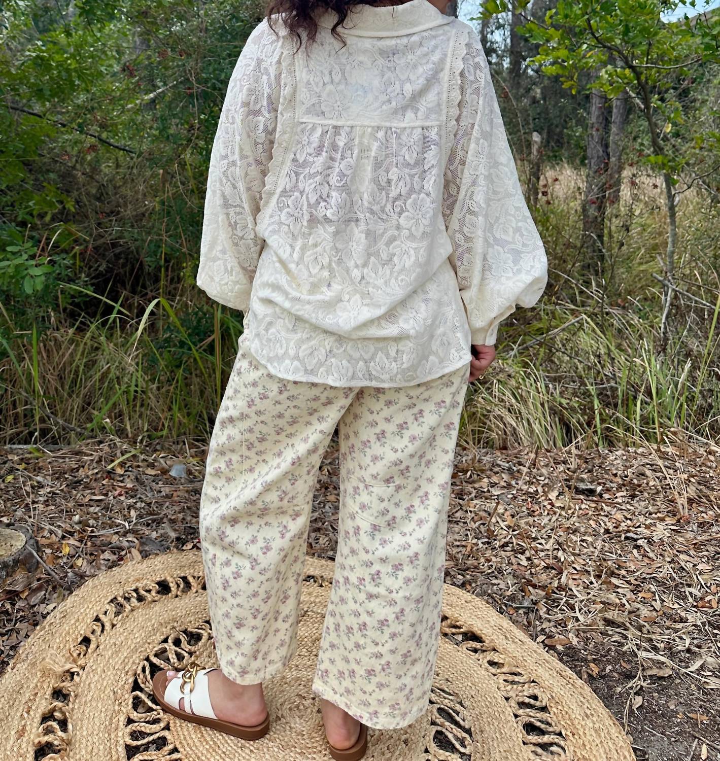 Stitch & Co. - Lace Eyelet Accent Long Sleeve Blouse