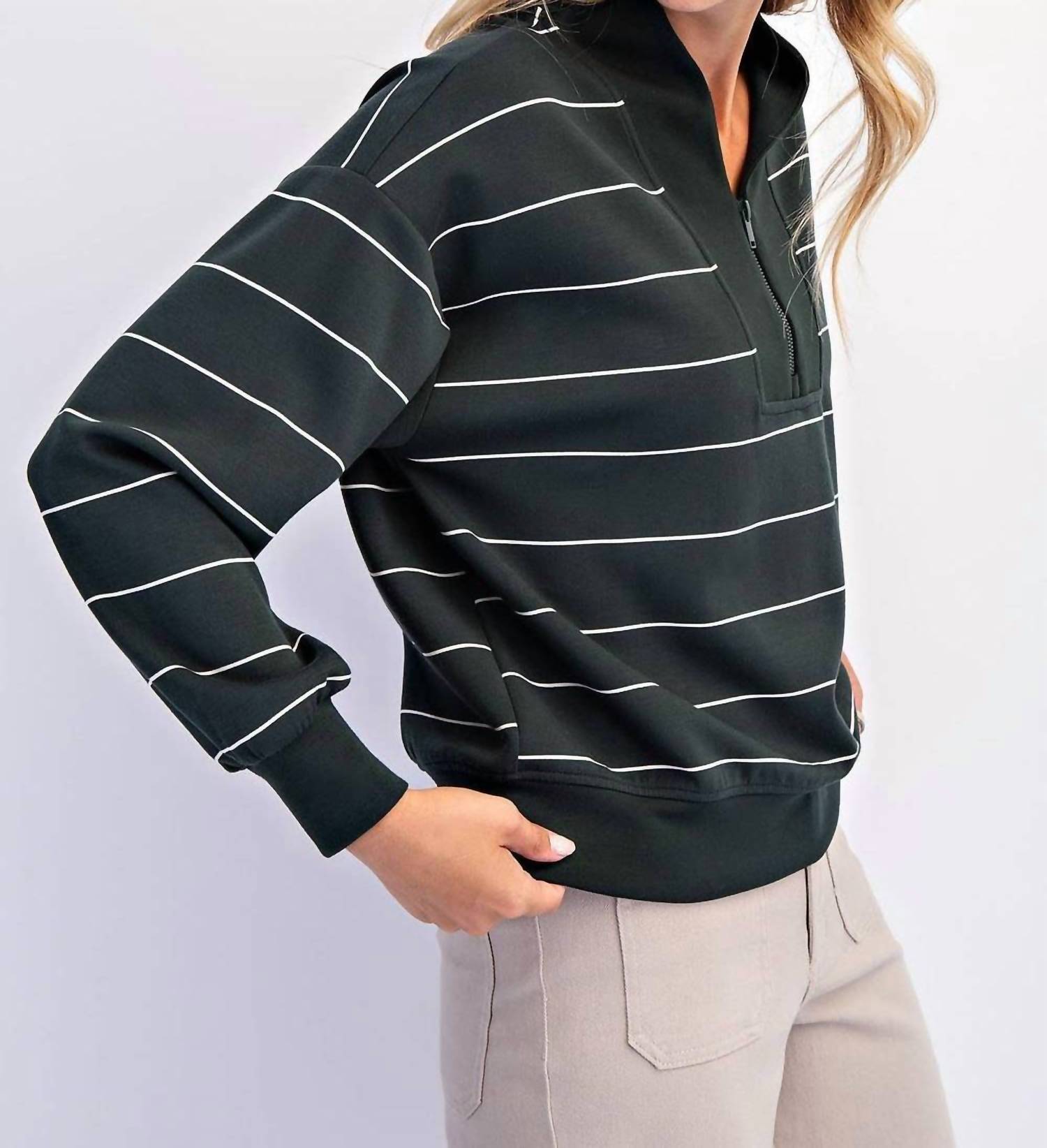 Rae Mode - Scuba Stripe V-neck Jacket - Plus