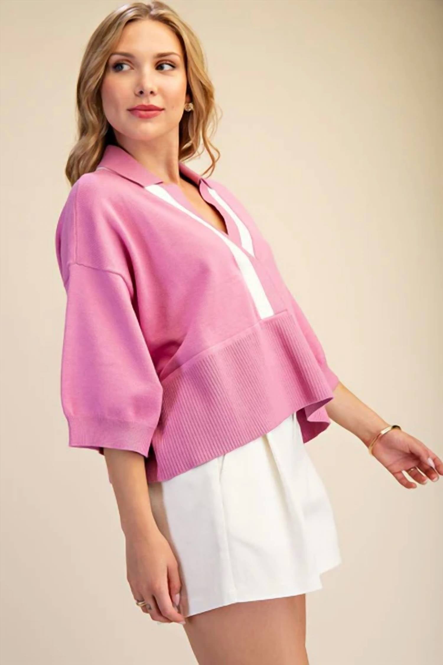 Glam - Val V-Neck Contrast Sweater