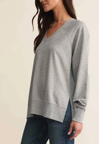 Z Supply V-neck Pullover Sweater in heather grey - women's sweater - alternate view