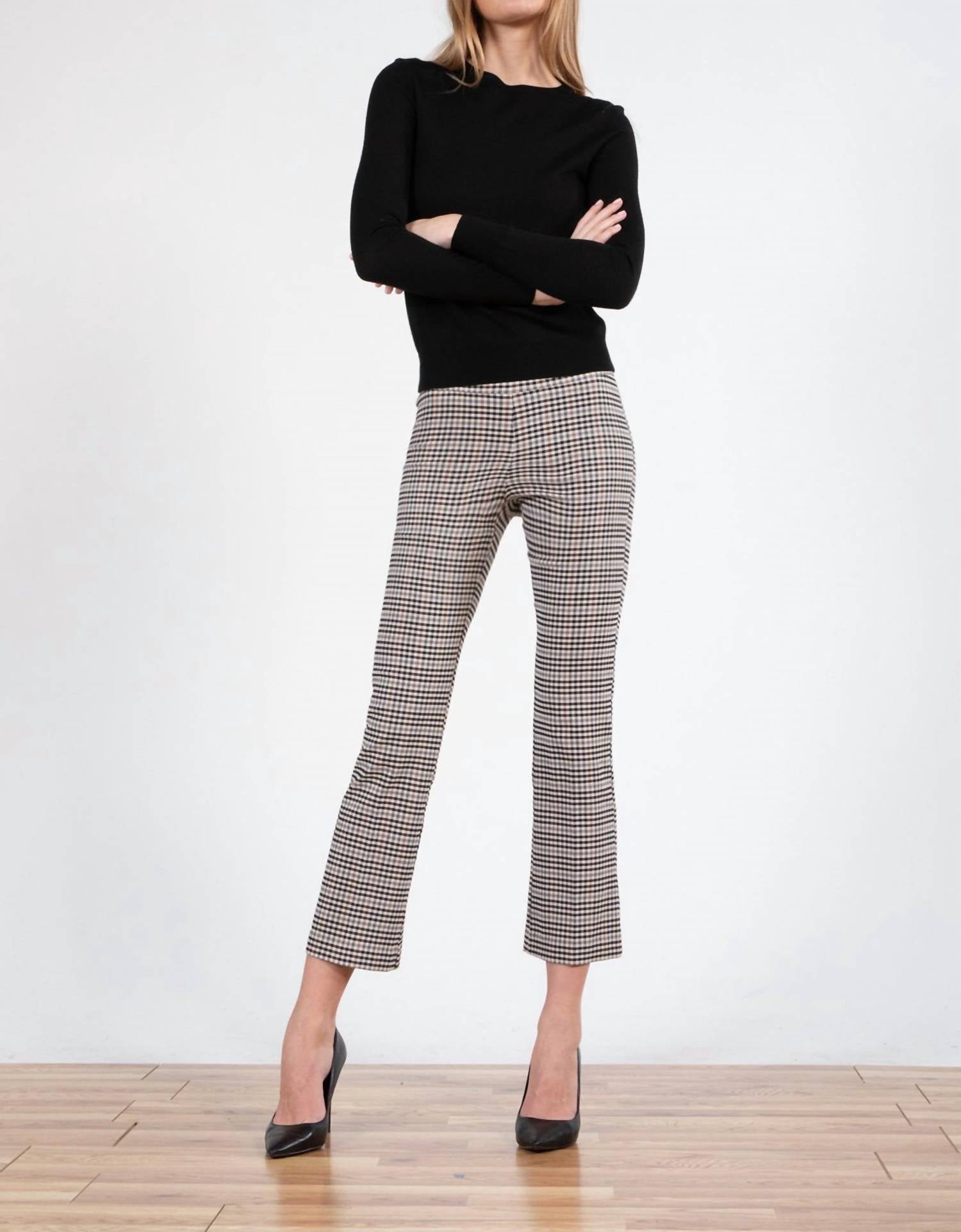 Avenue Montaigne Leo Cropped Flare Pants in check - women's pants