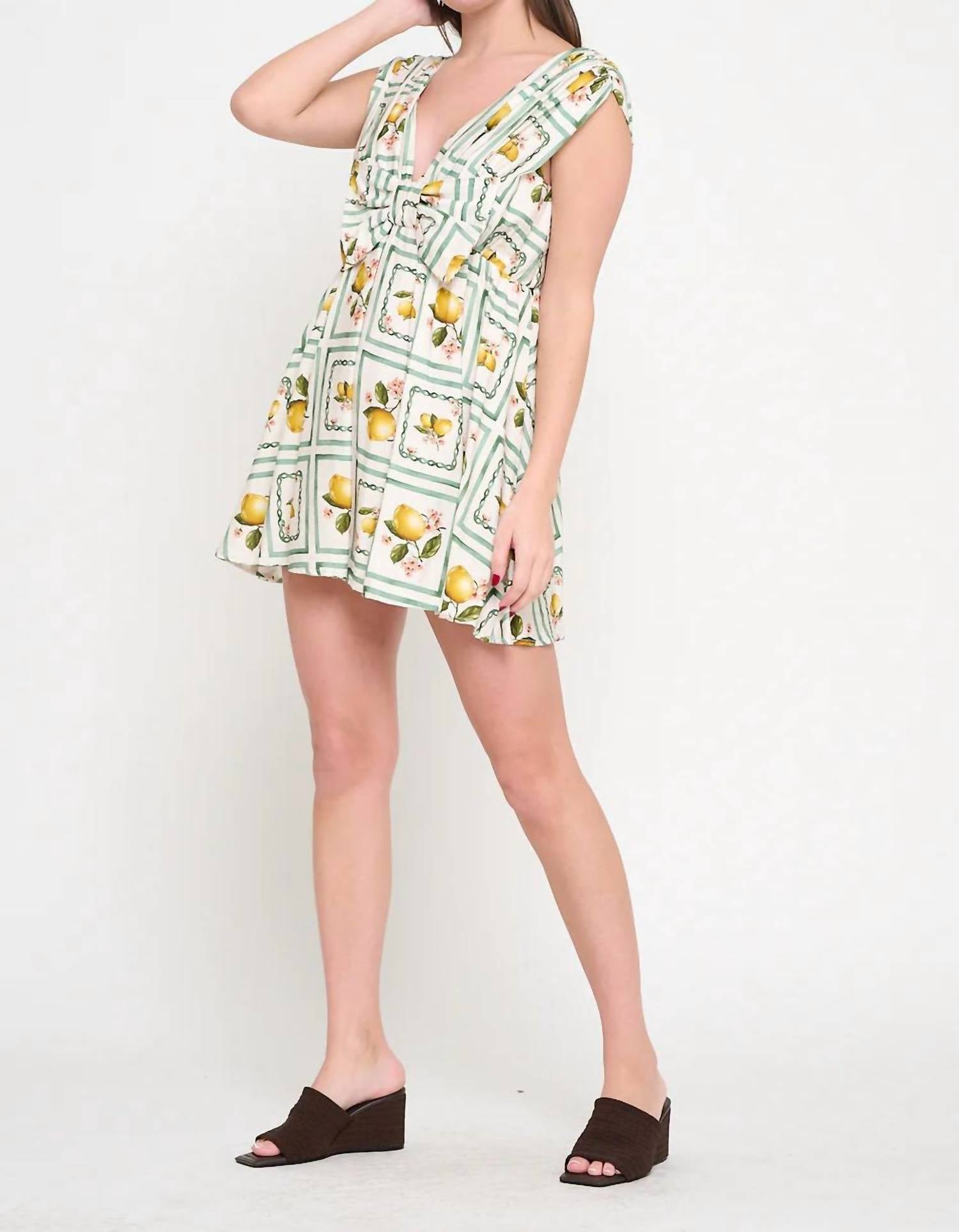 Meet Me In Santorini - Lemon Grove Delight Bow Dress