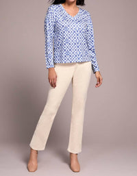 Tribal - Fuzzy Soft V-neck Combo Print Knit Top
