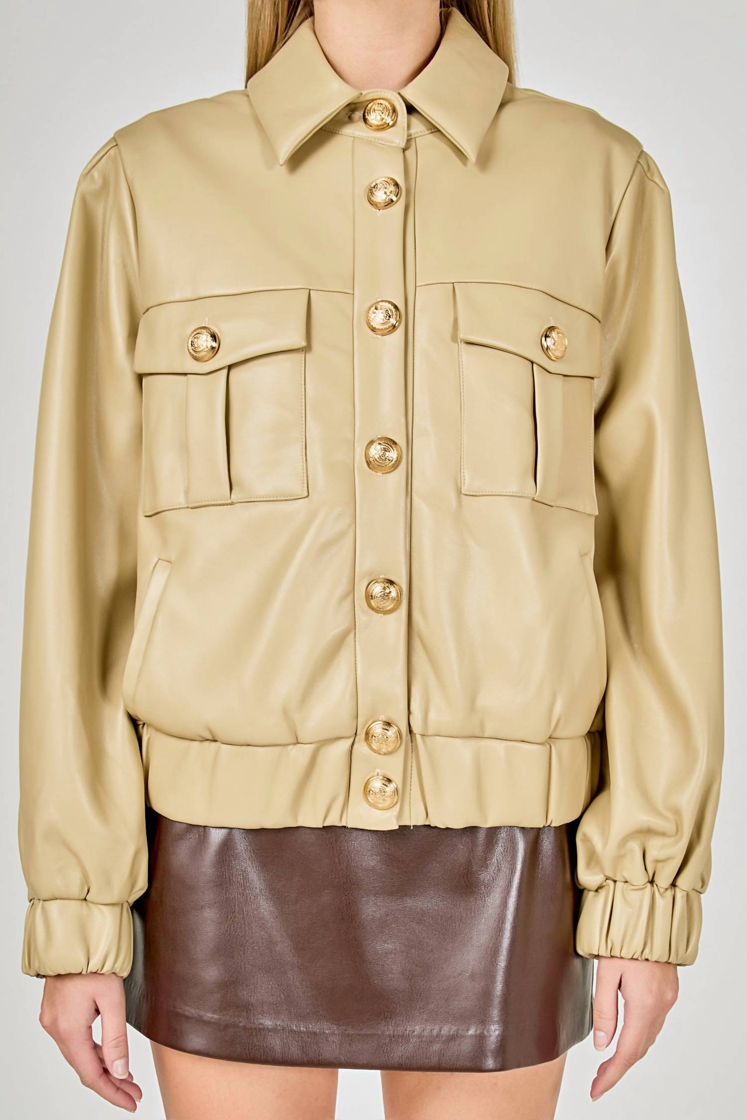 Endless Rose - Faux Leather Buttons Jacket