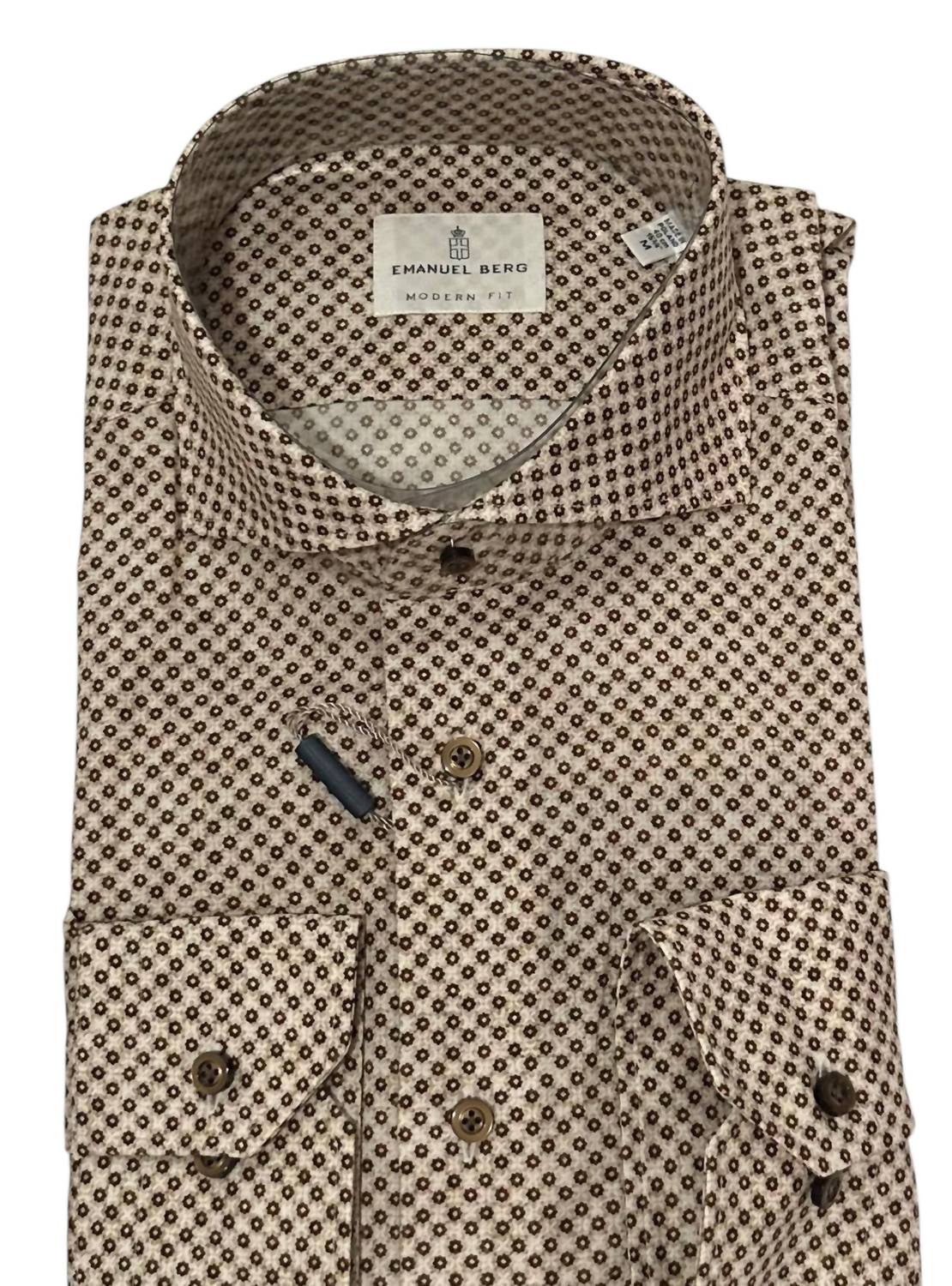 Emanuel Berg Men's Long Sleeve Button Down Shirt in brown - men's shirt - detail view