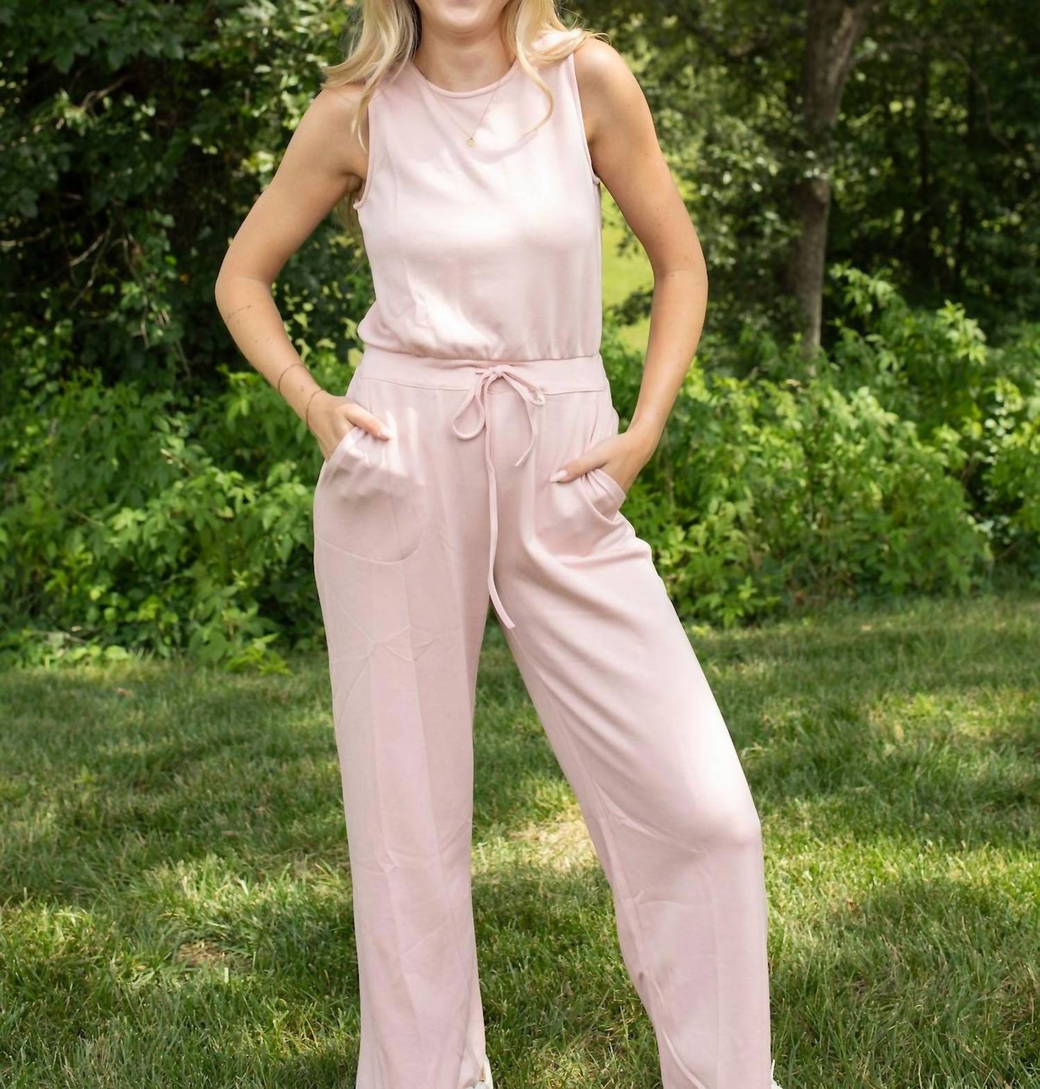 DAVI & DANI Petal Sleeveless Jumpsuit in pink - women's pants