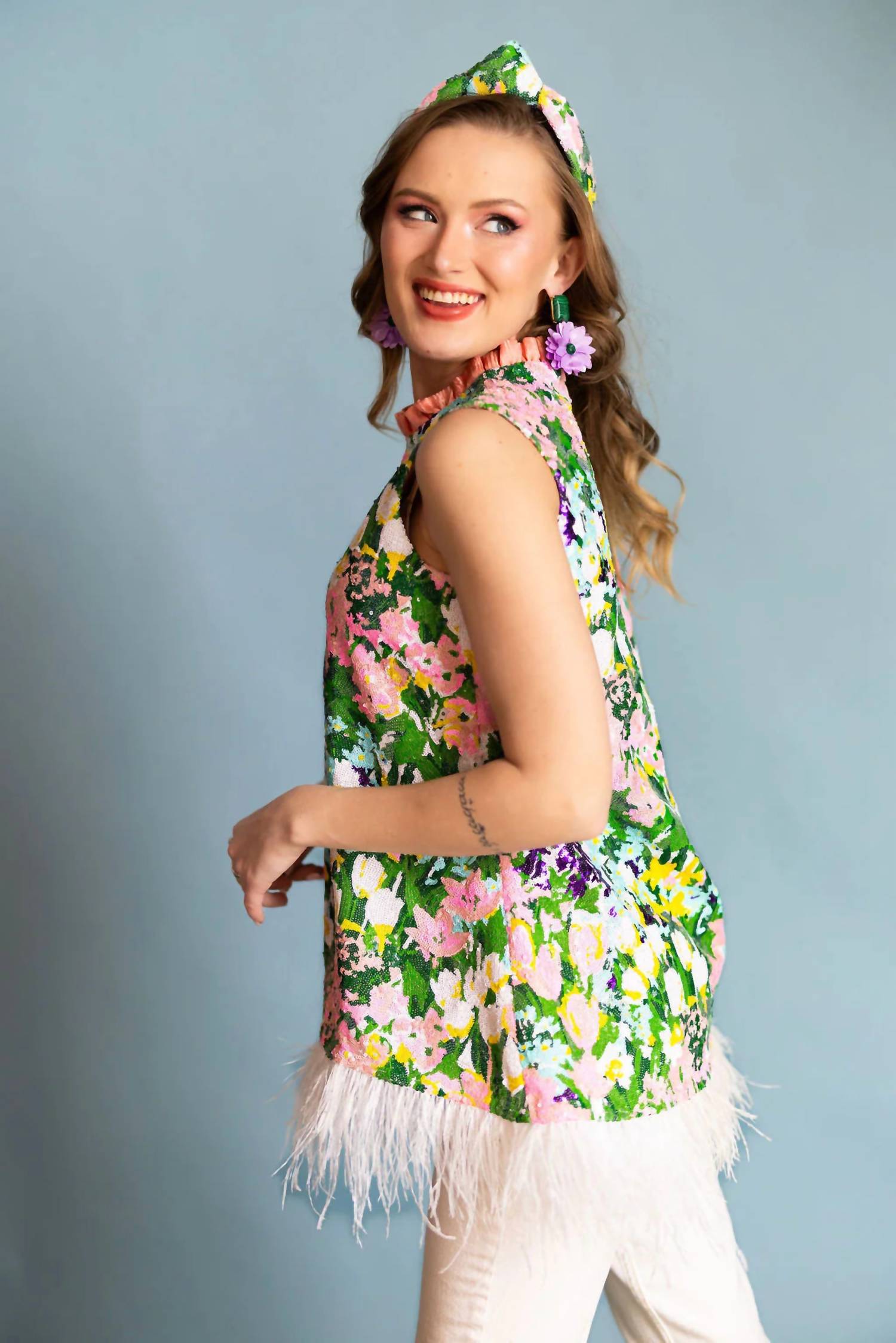 Brianna Cannon - Sparkling Blossoms Feather Tunic